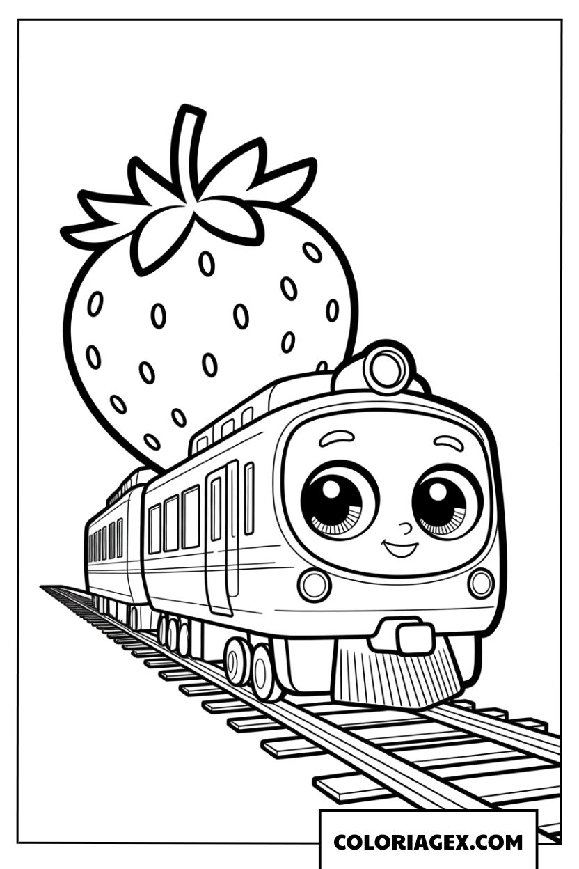 Dessin de train aux grands yeux et fraise