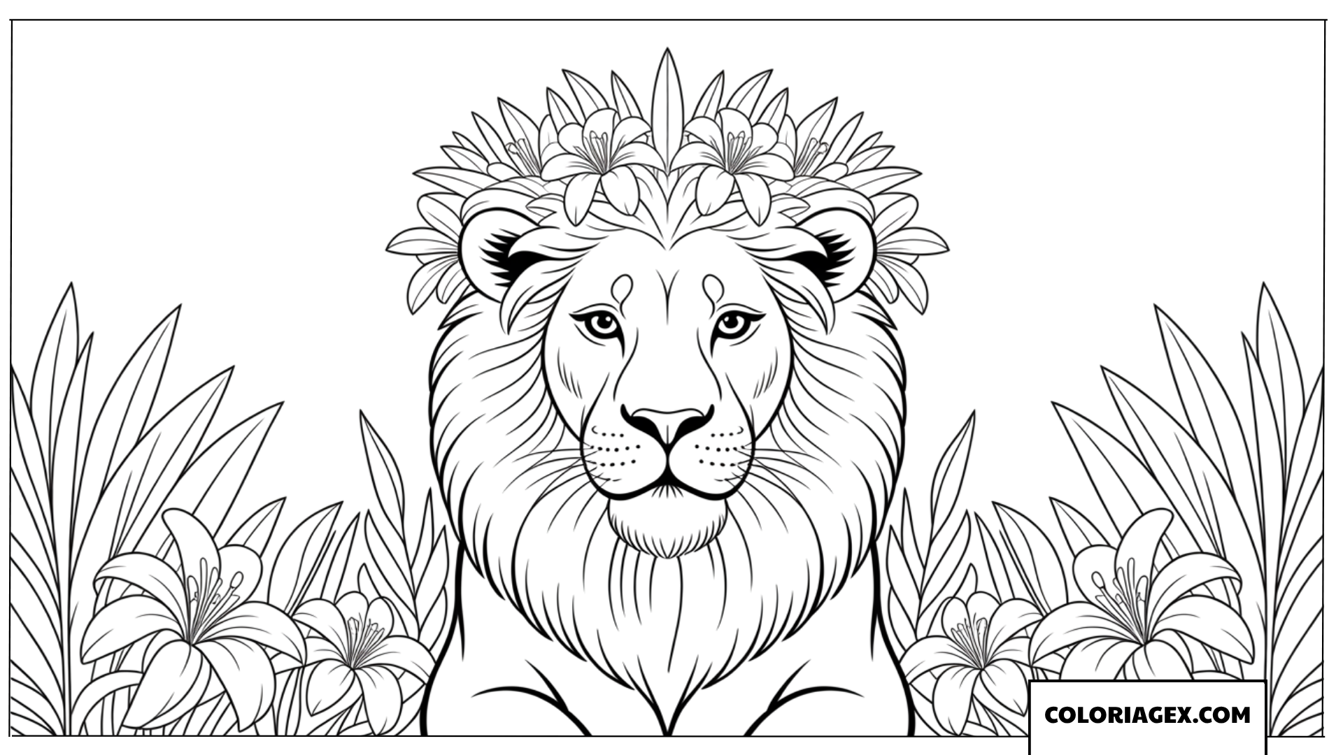 Dessin du buste d un lion avec une couronne de lys a colorier