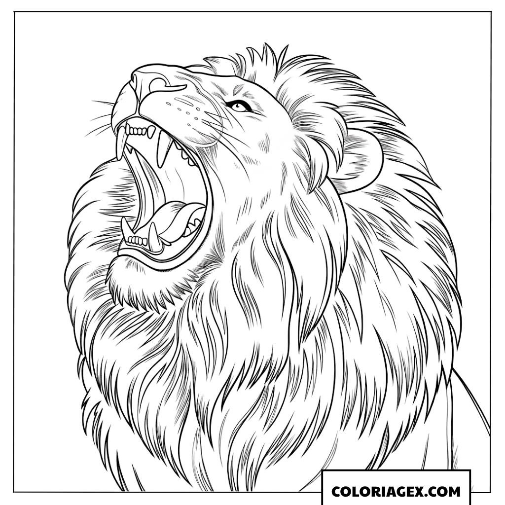 Dessin du chef d un lion rugissant avec force pour coloriage
