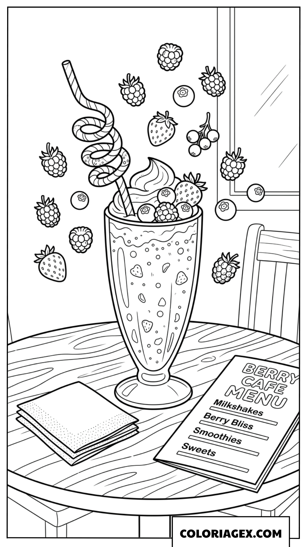 Dessin d'un délicieux milkshake aux baies au Berry Cafe