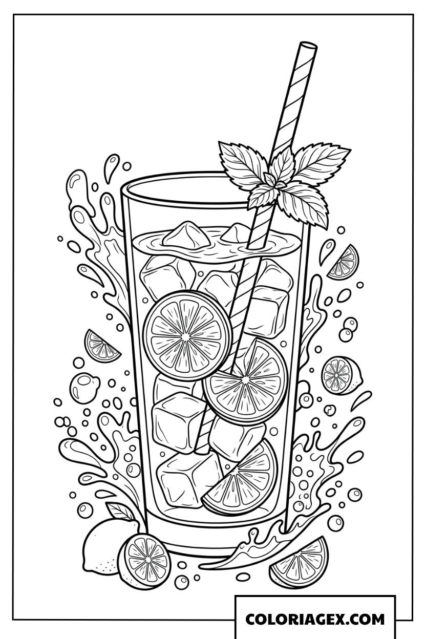 Dessin d'un grand verre de limonade avec des éclaboussures