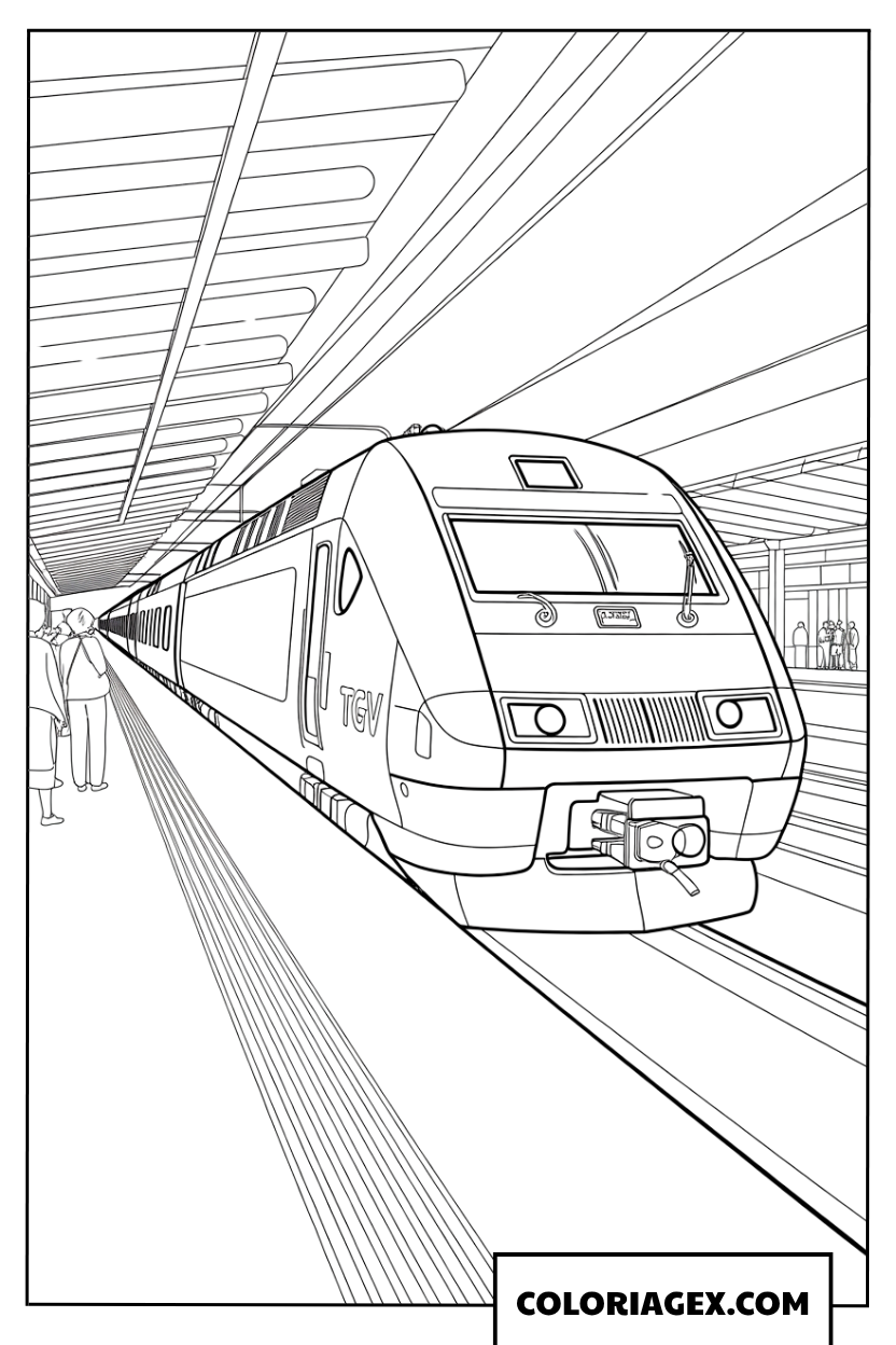 Dessin d'une locomotive TGV à quai pour un coloriage