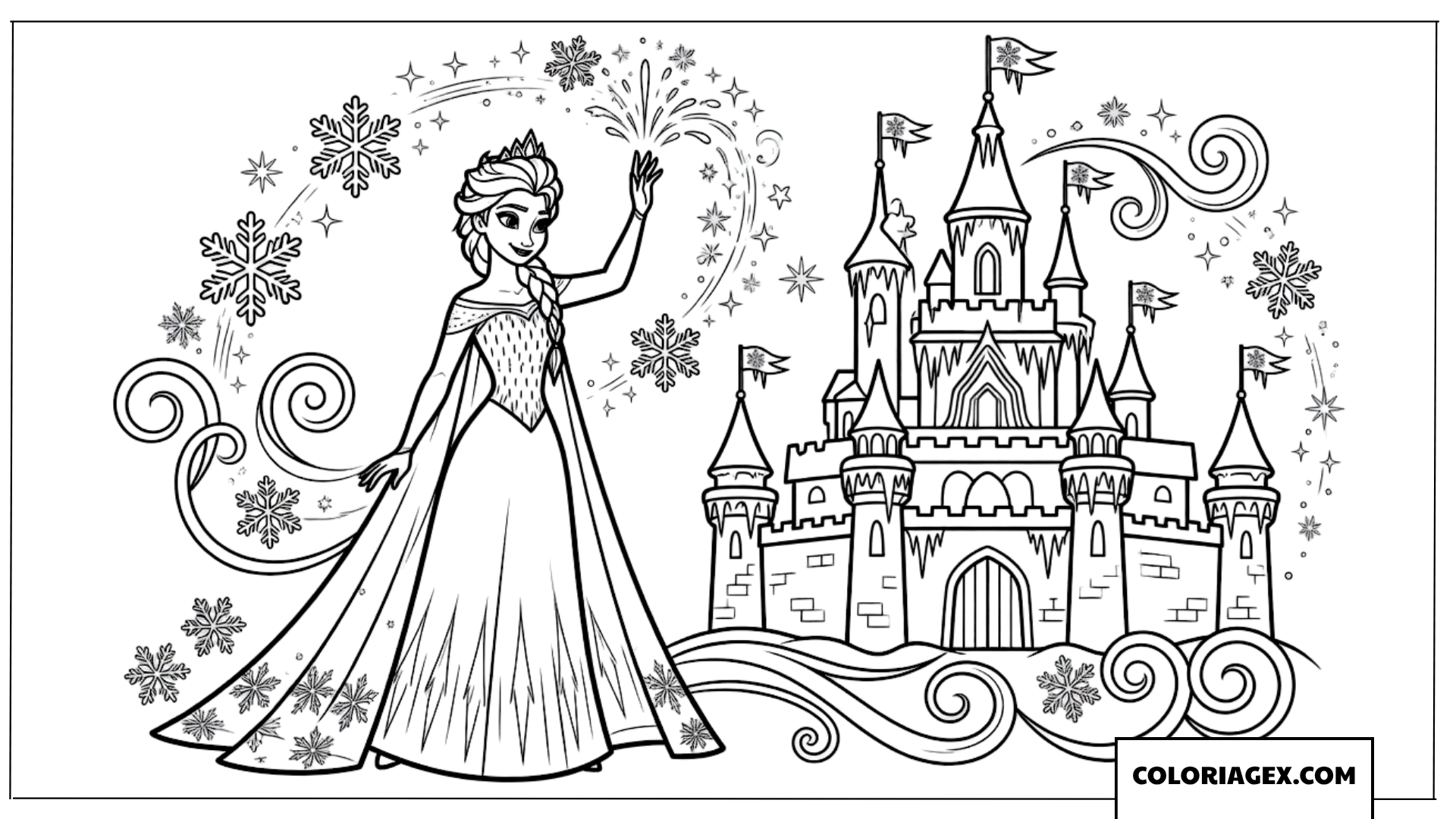 Elsa creant son magnifique palais de glace a colorier