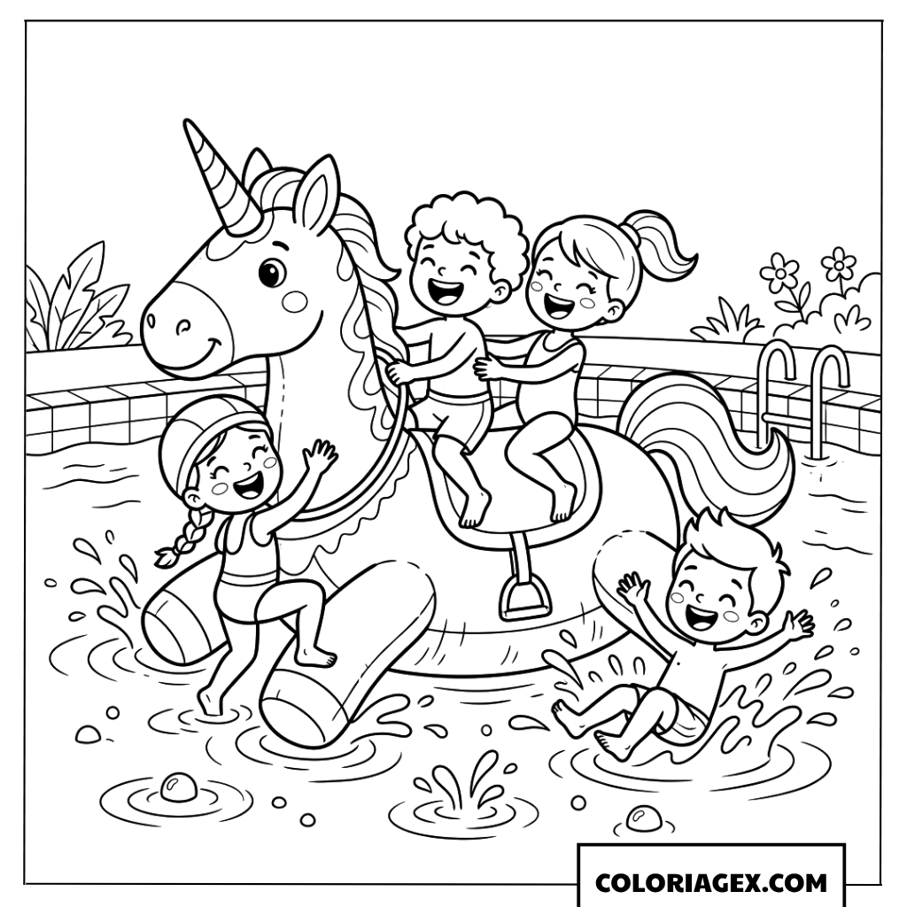 Jeux amusants avec une licorne à la piscine