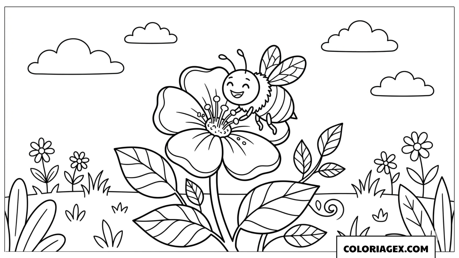 Coloriage Abeille sur une fleur