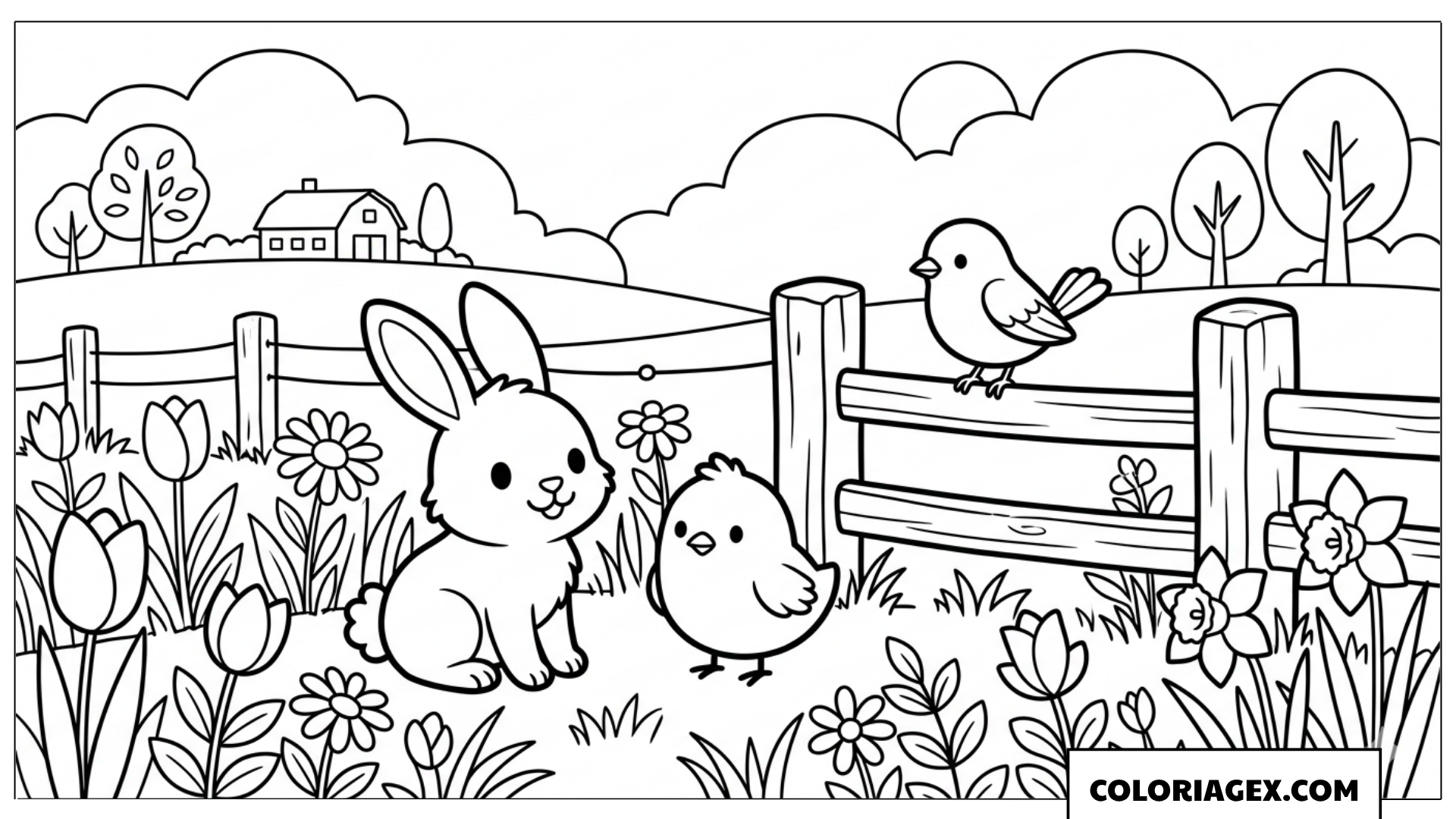 Coloriage Amis près de la clôture