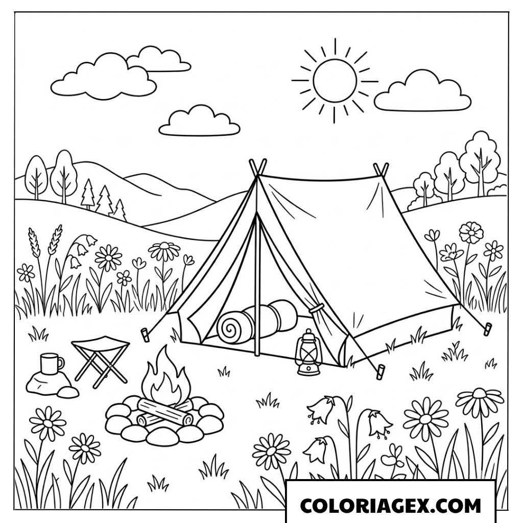 Coloriage Camping en pleine nature