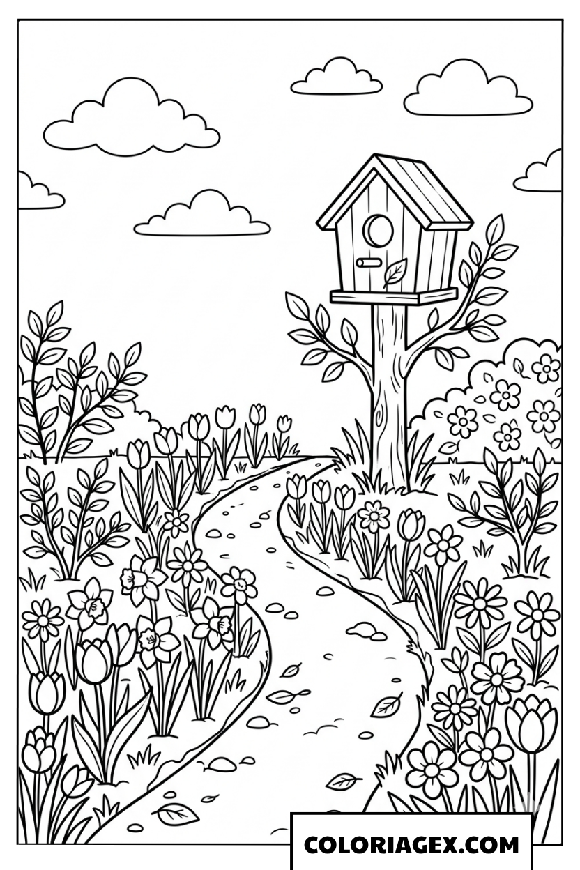Coloriage Chemin menant au nid d’oiseau