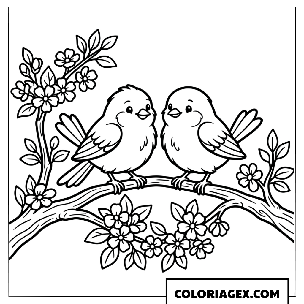 Coloriage Deux oiseaux amis