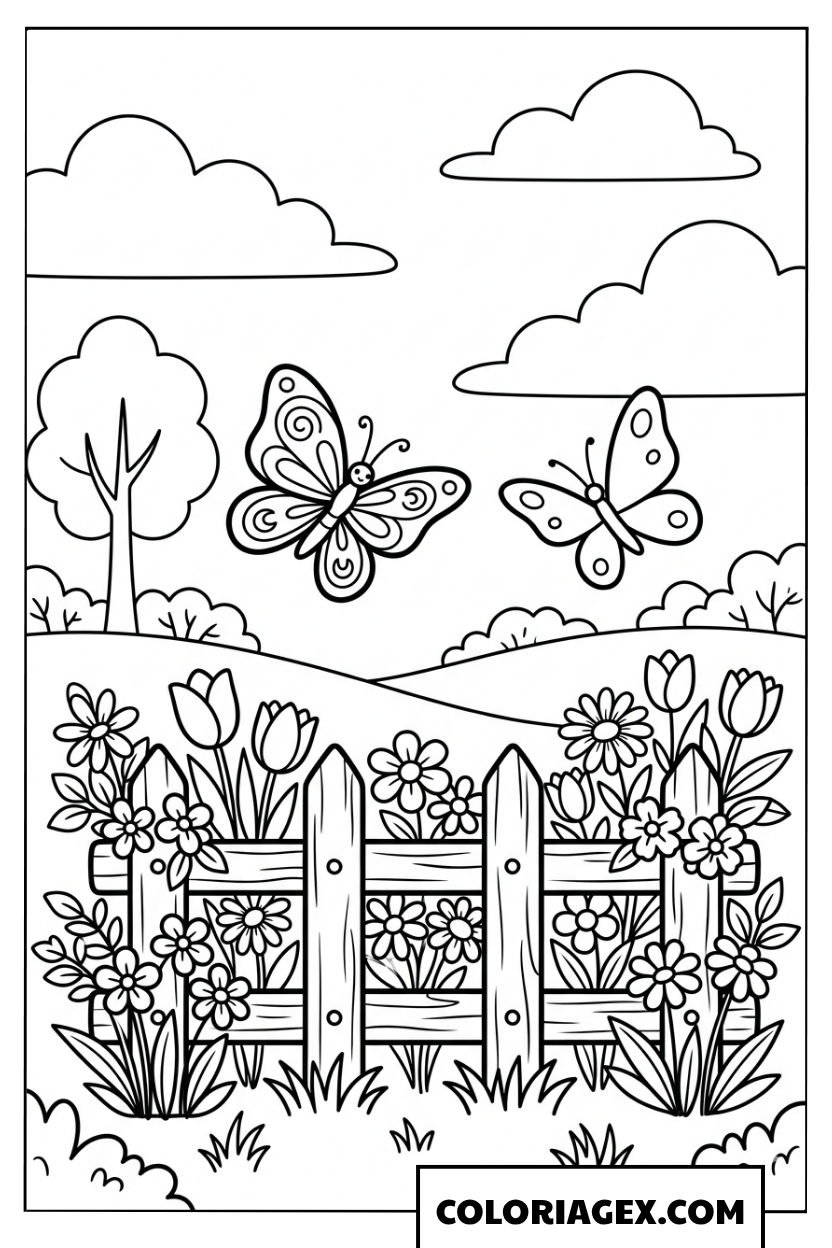 Coloriage Deux papillons amis dans le jardin