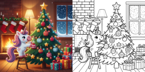 ft - coloriage licorne à thème de Noël ft