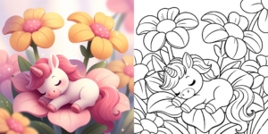 ft -  coloriage licorne avec des fleurs ft