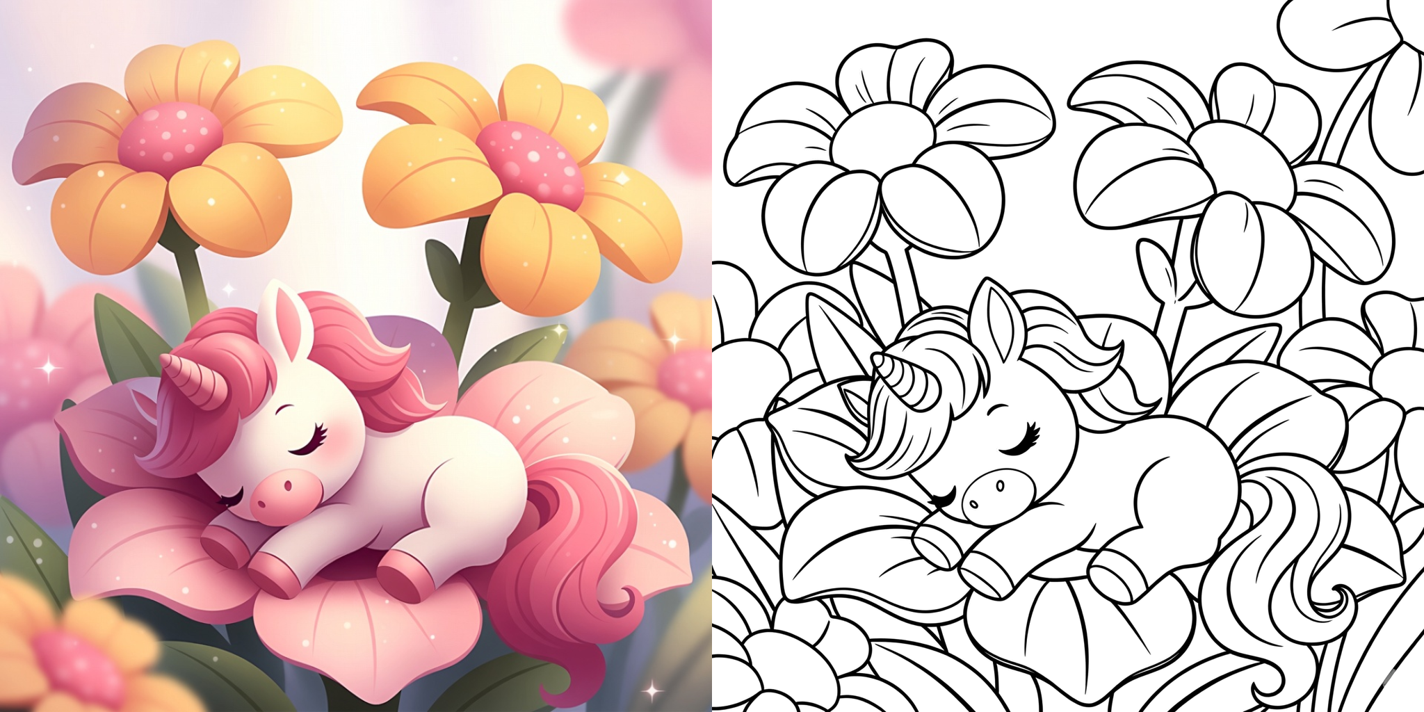ft -  coloriage licorne avec des fleurs ft