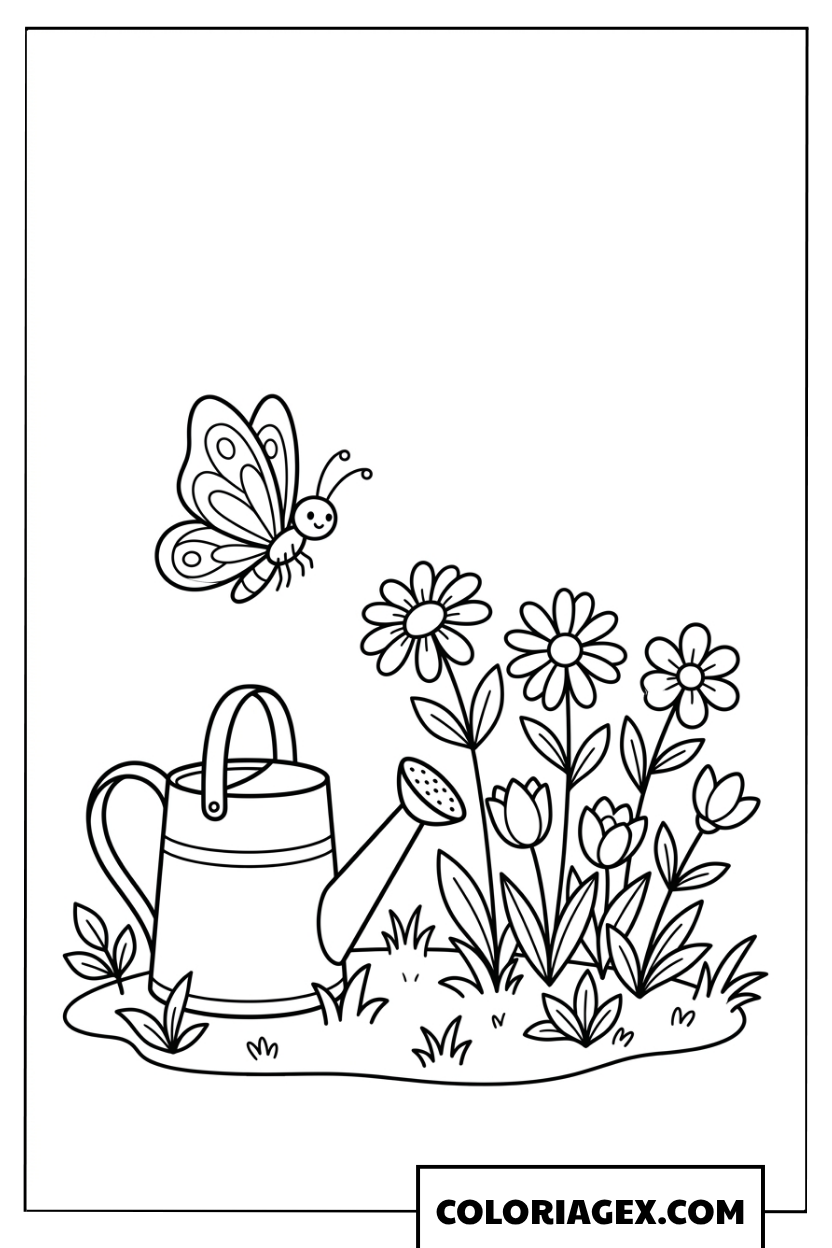 Coloriage Papillon et arrosoir