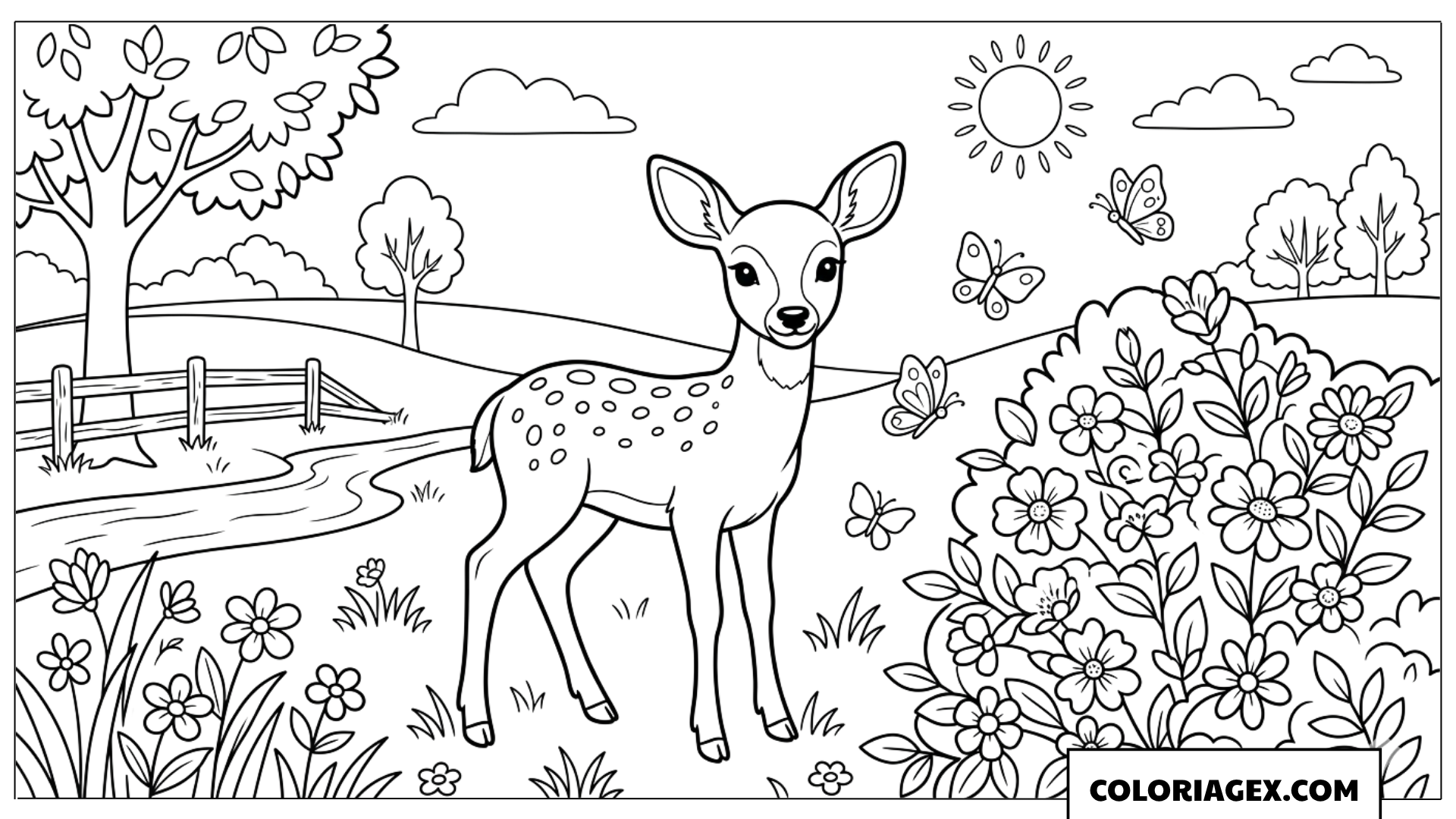 Coloriage Petit faon dans le jardin