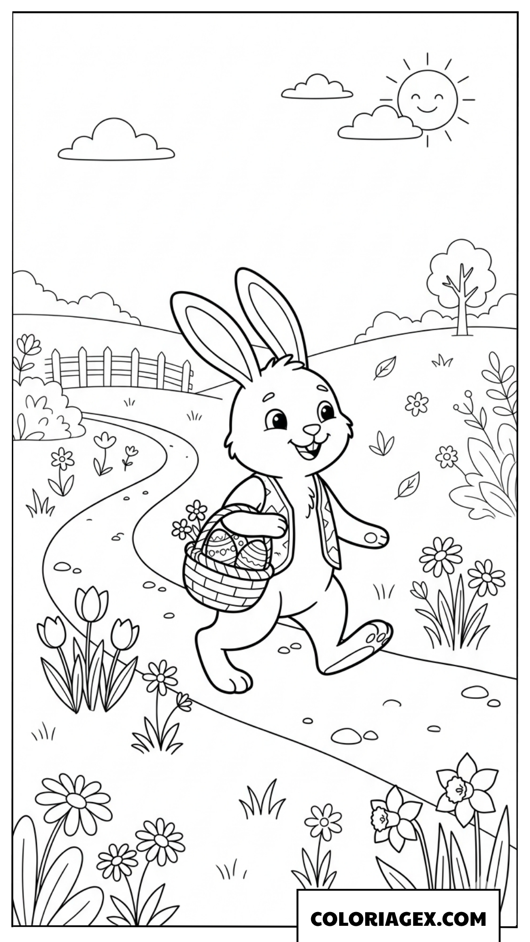 Coloriage Petit lapin en promenade