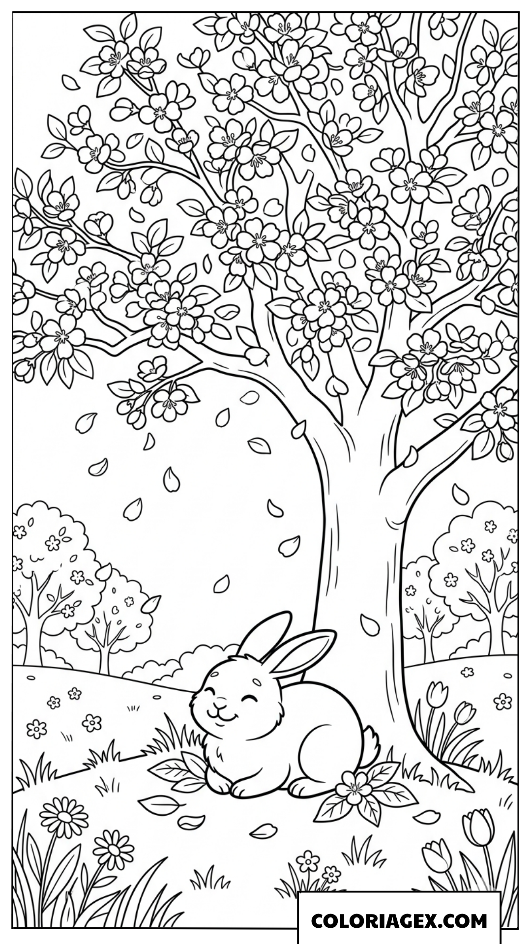 Coloriage Petit lapin sous l’arbre