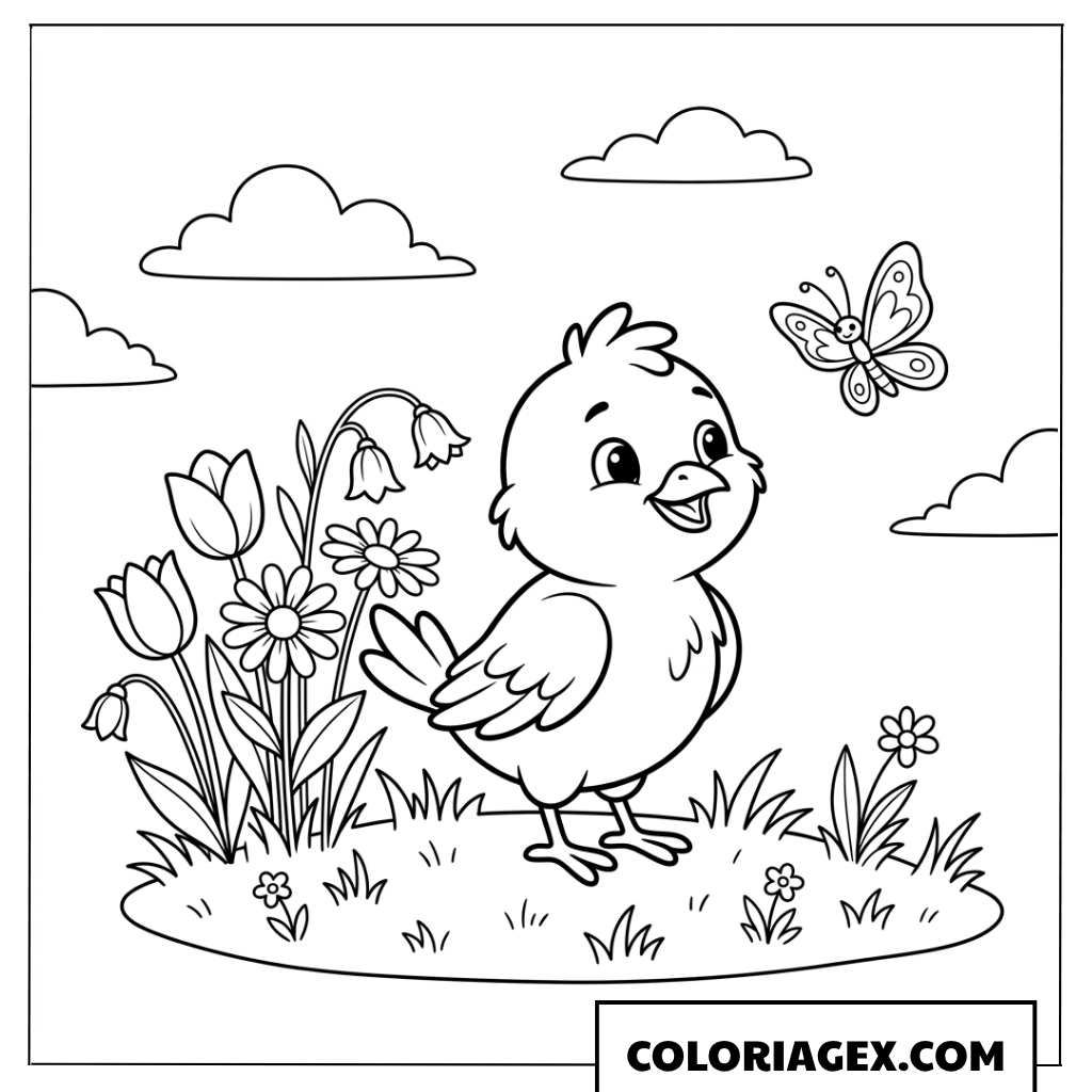 Coloriage Petit oiseau et papillon