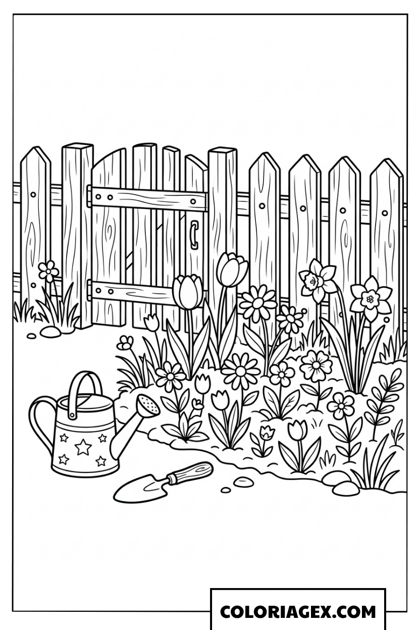 Coloriage Porte du jardin fleuri