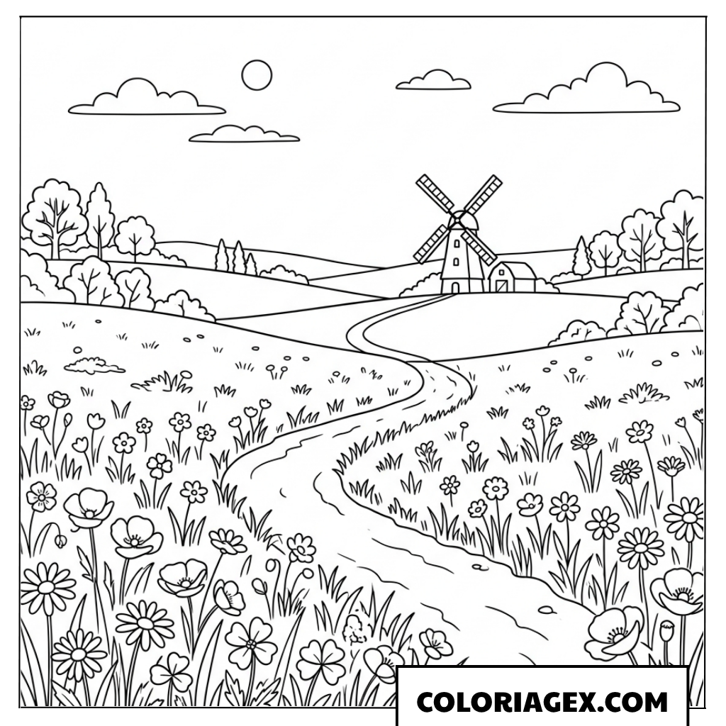 Coloriage Prairie de campagne