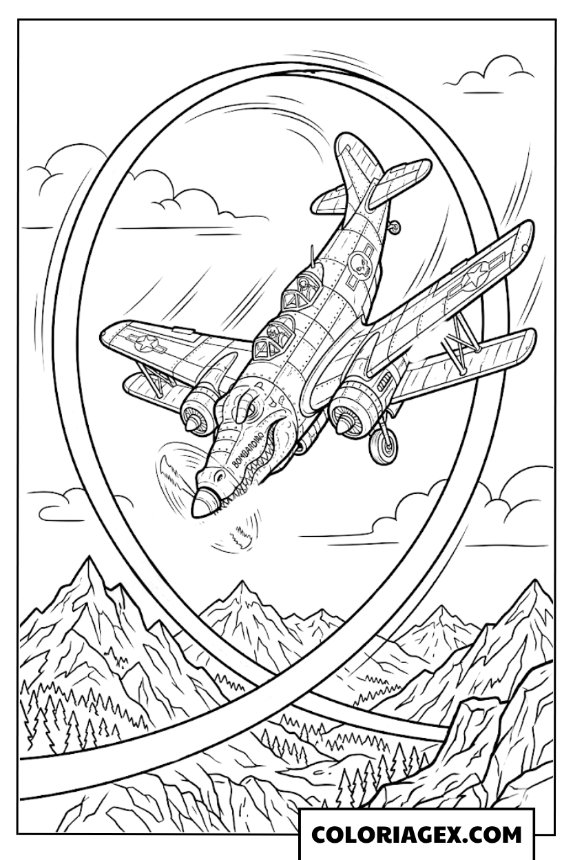 Avion Bombardiro Crocodilo dans le cercle coloriage