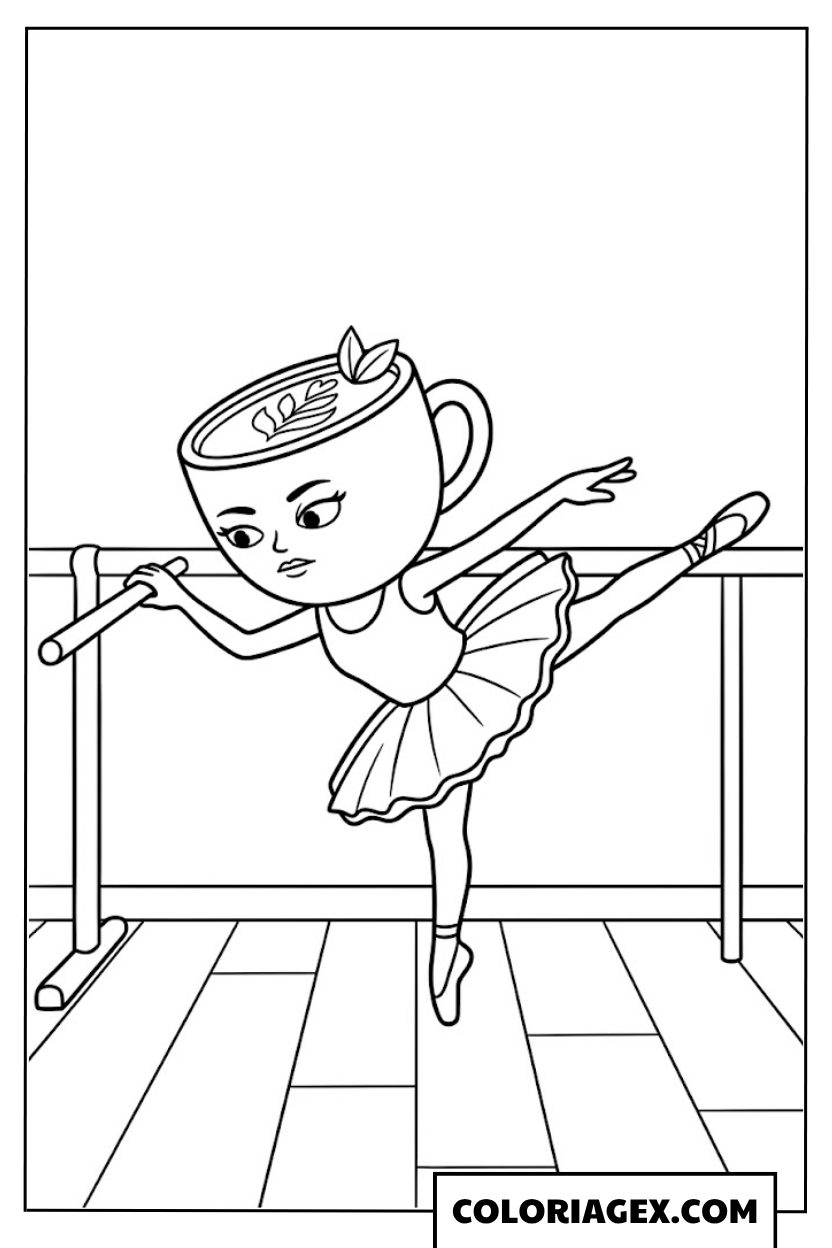 Ballerina Cappuccina à la barre de ballet coloriage