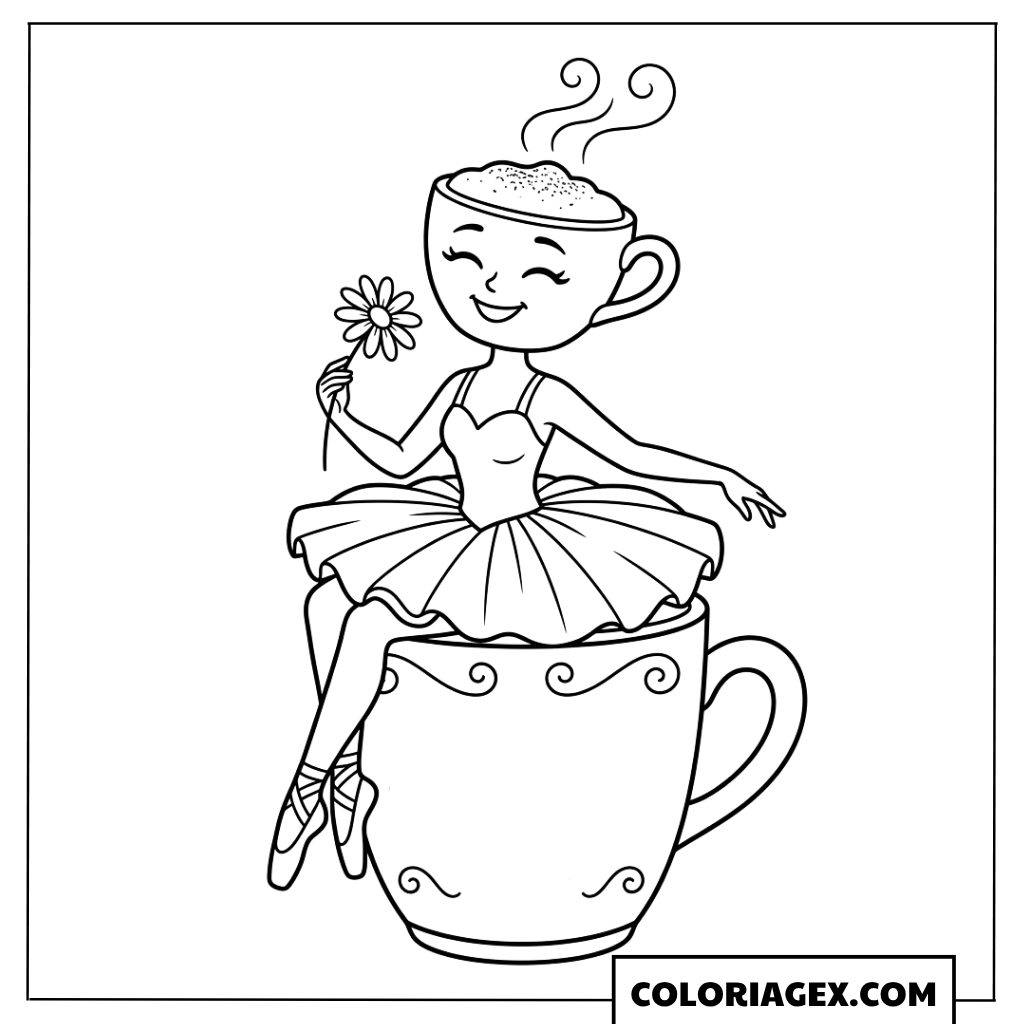 Ballerina Cappuccina assise sur une tasse coloriage