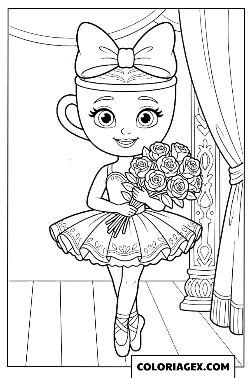 Ballerina Cappuccina avec bouquet de fleurs coloriage