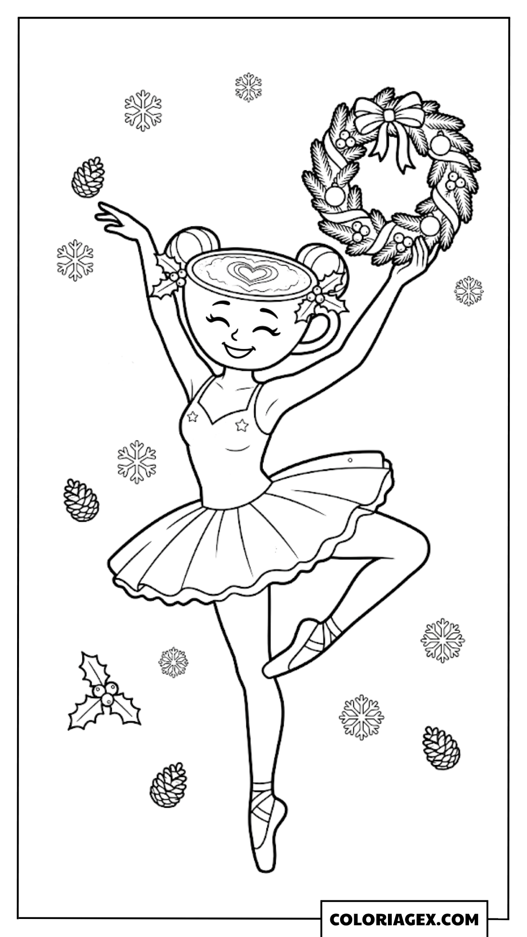 Ballerina Cappuccina avec couronne de Noël coloriage