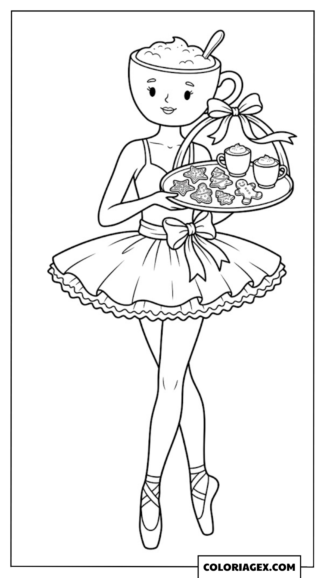 Ballerina Cappuccina avec plateau de pâtisseries coloriage