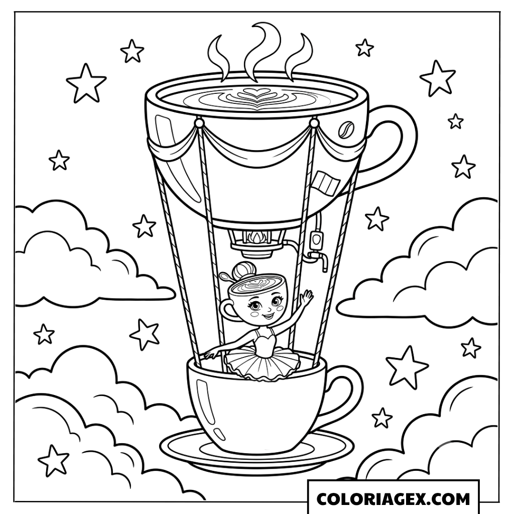 Ballerina Cappuccina dans la montgolfière café coloriage