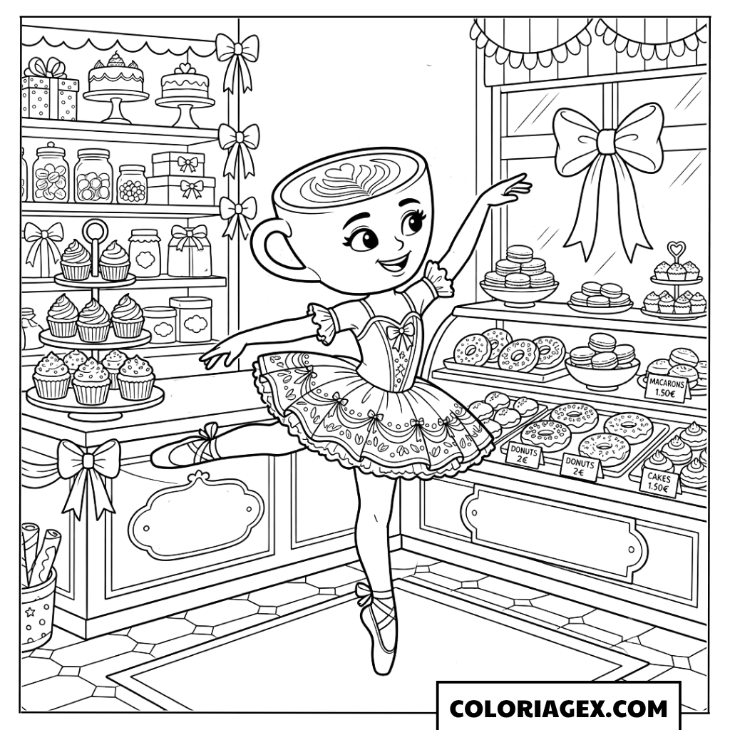 Ballerina Cappuccina dans la pâtisserie coloriage