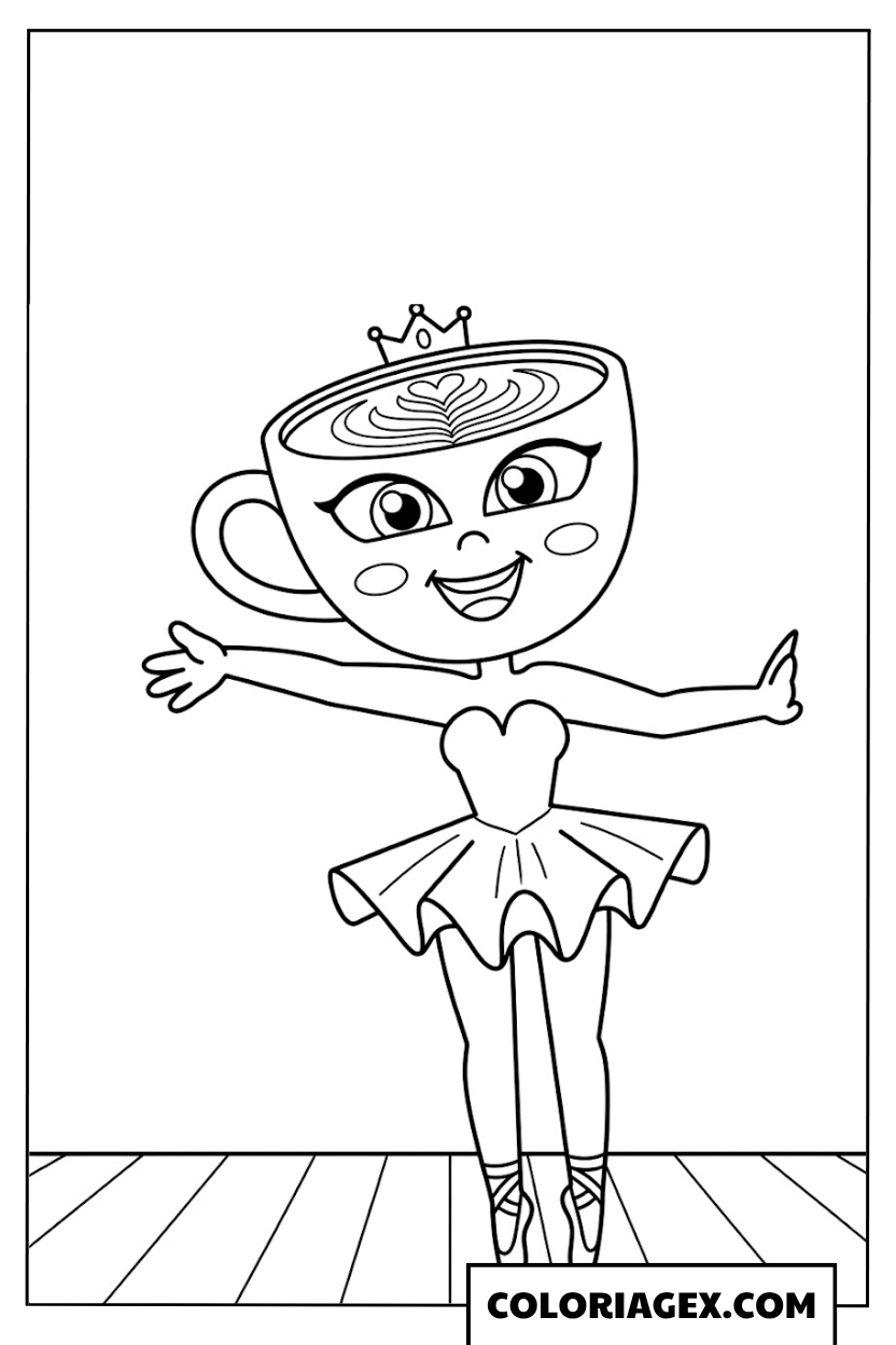 Ballerina Cappuccina debout avec couronne coloriage