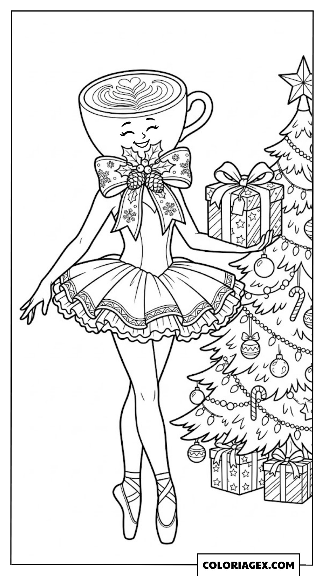 Ballerina Cappuccina devant le sapin de Noël coloriage