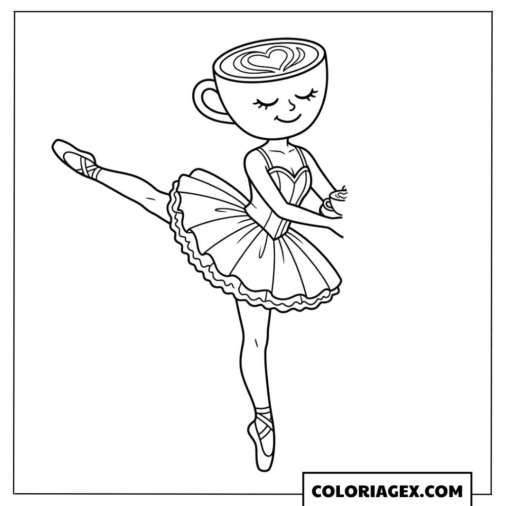 Ballerina Cappuccina en équilibre sur une tasse coloriage