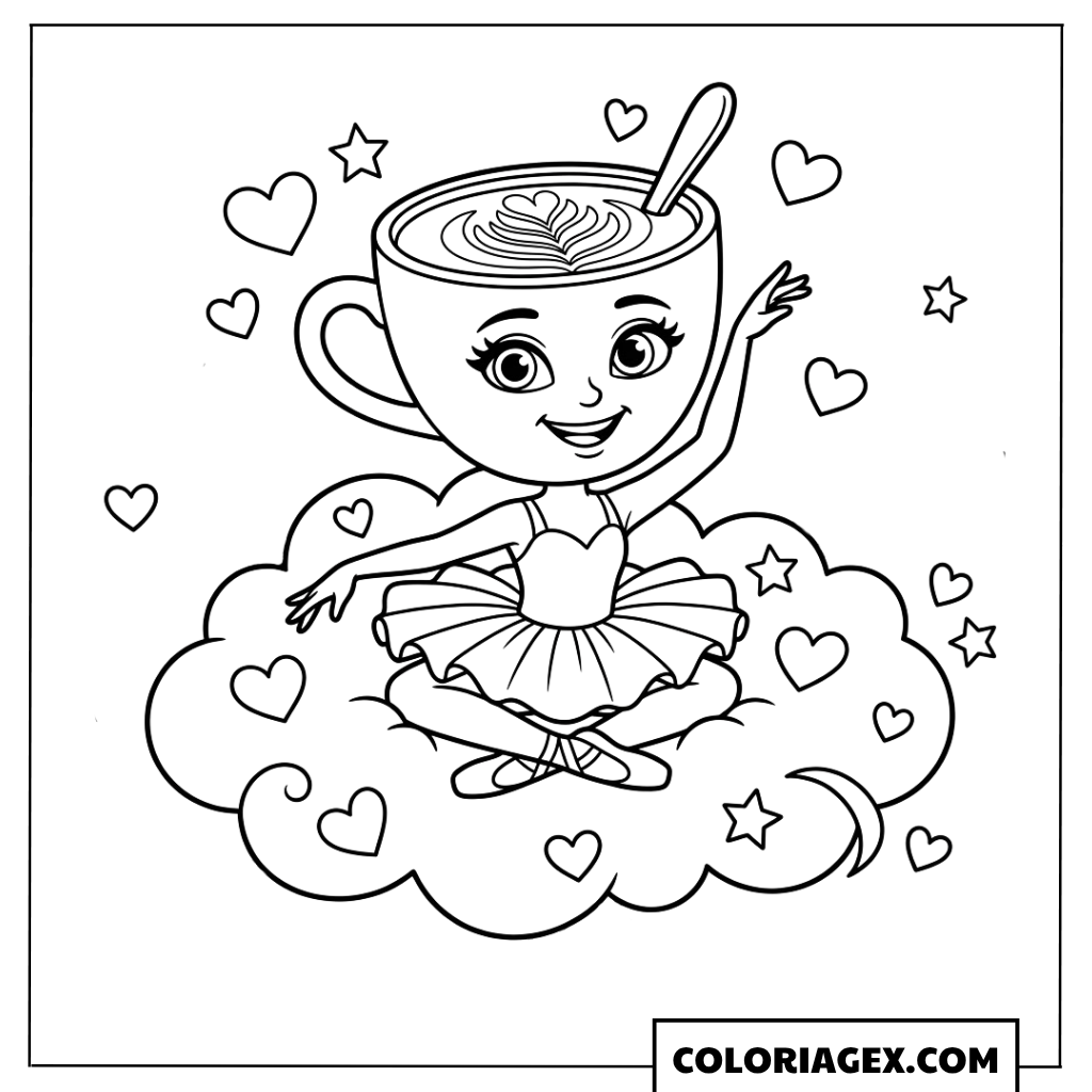Ballerina Cappuccina sur un nuage coloriage