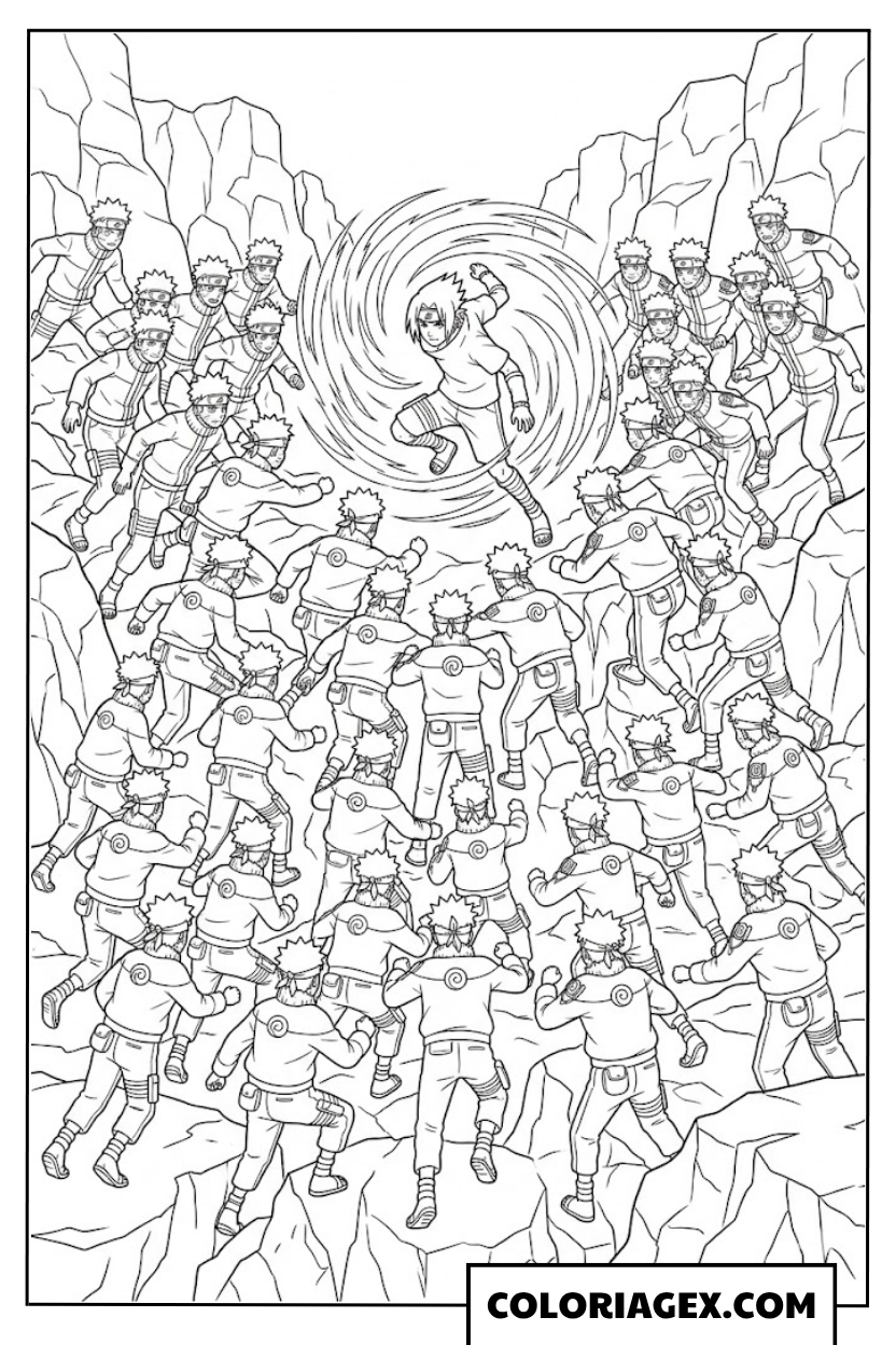 Bataille massive avec Naruto à colorier