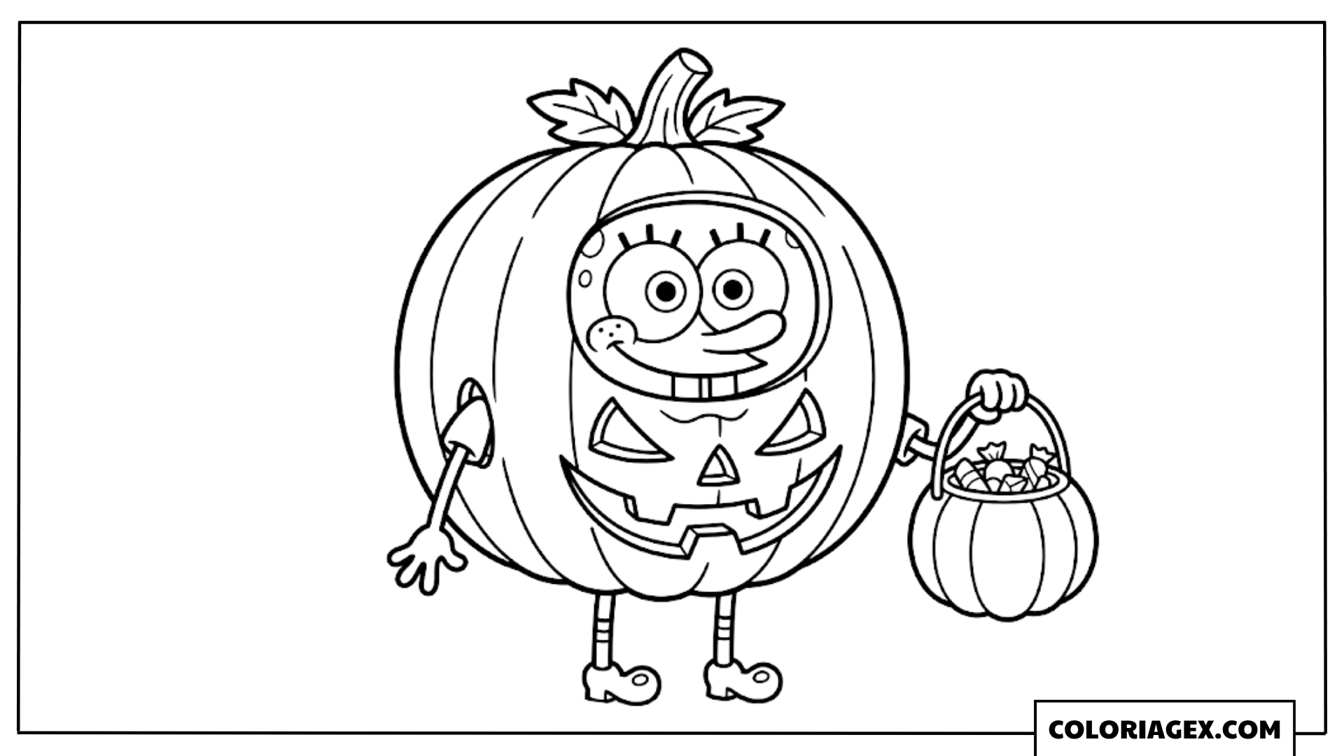 Bob l’éponge déguisé en citrouille d’Halloween à colorier
