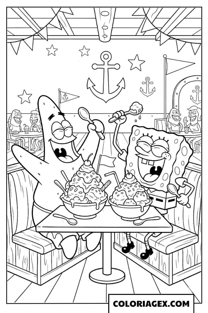 Bob l’éponge et Patrick à la fête à colorier