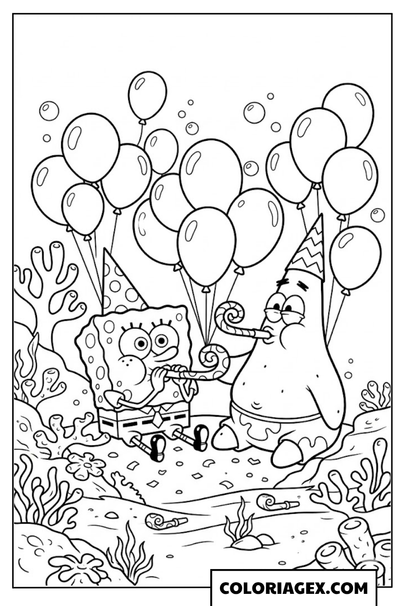 Bob l’éponge et Patrick à la fête avec ballons à colorier