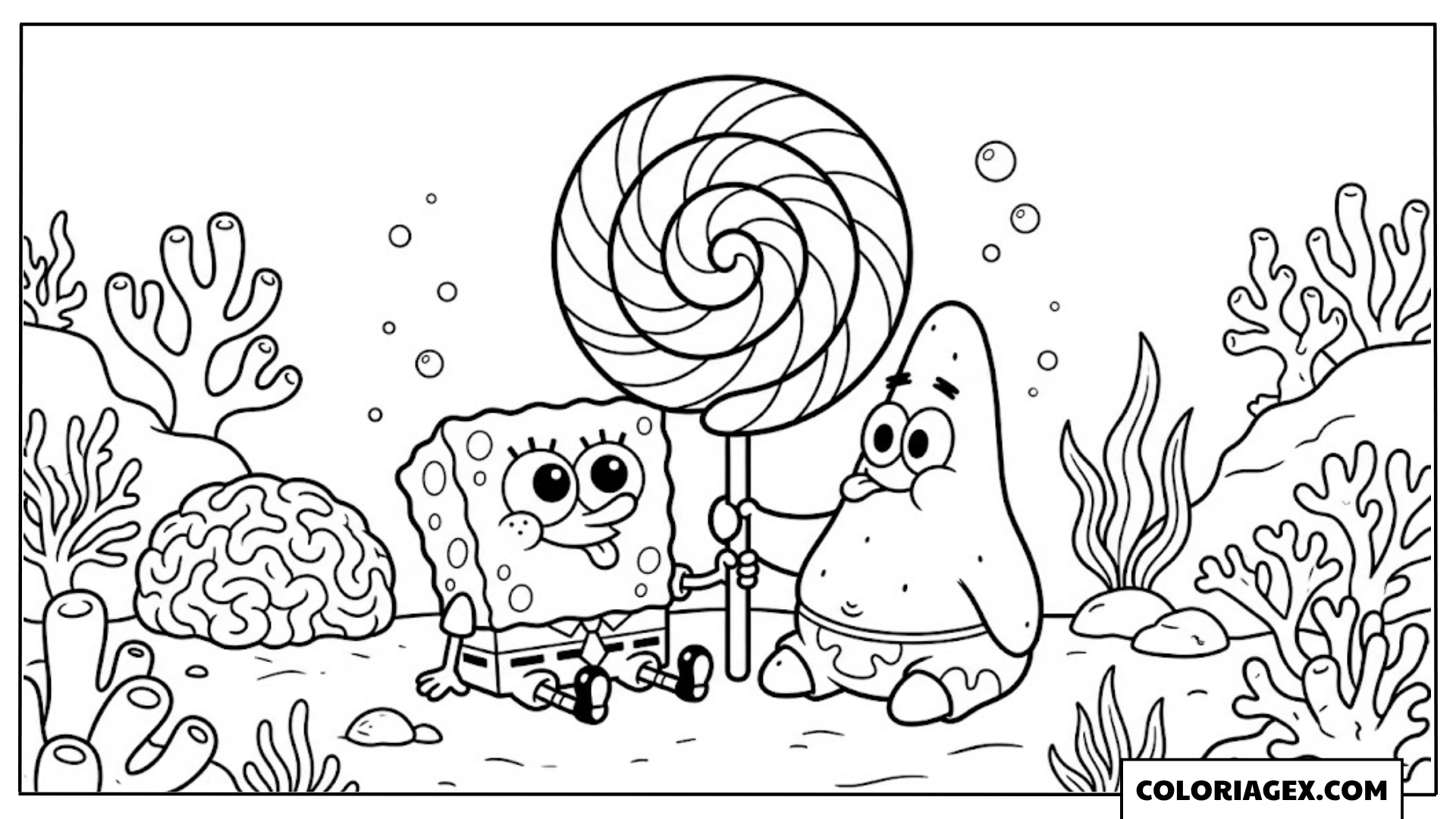 Bob l’éponge et Patrick avec une grosse sucette à colorier