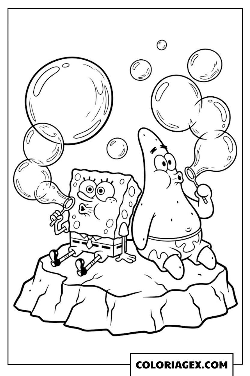Bob l’éponge et Patrick font des bulles à colorier