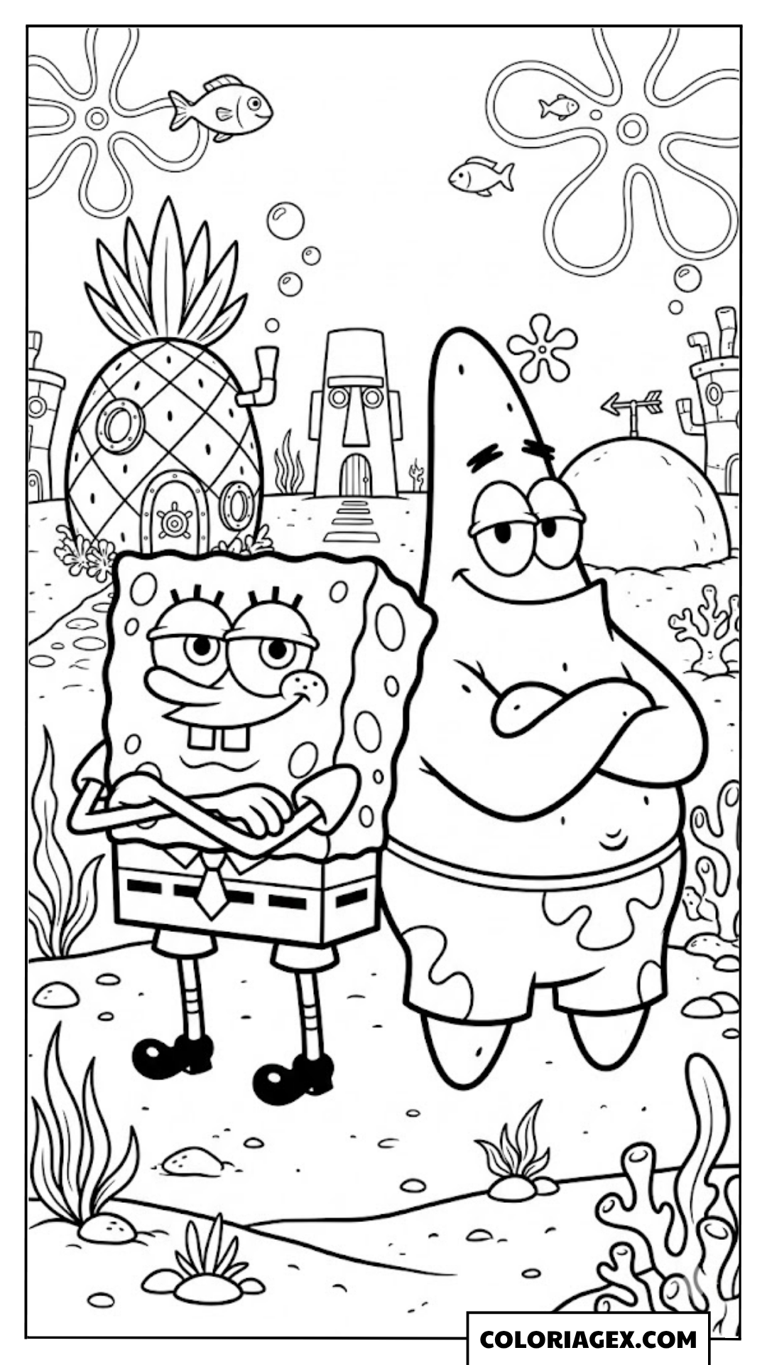 Bob l’éponge et Patrick posent ensemble à colorier