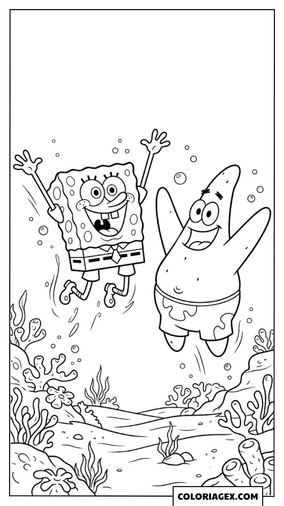Bob l’éponge et Patrick sautent de joie à colorier