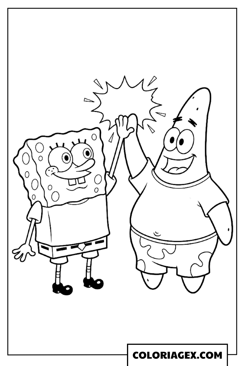 Bob l’éponge et Patrick se tapent dans la main à colorier