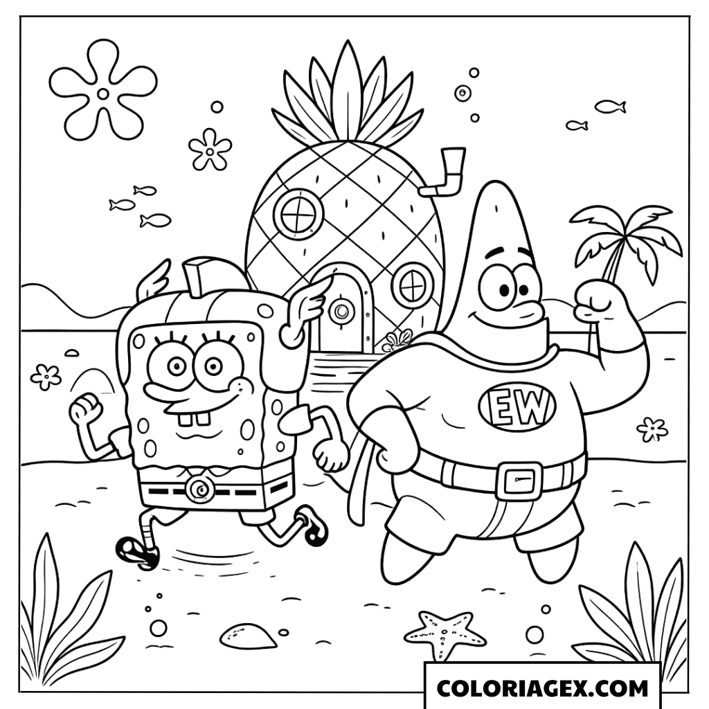 Bob l’éponge et Patrick super-héros à colorier
