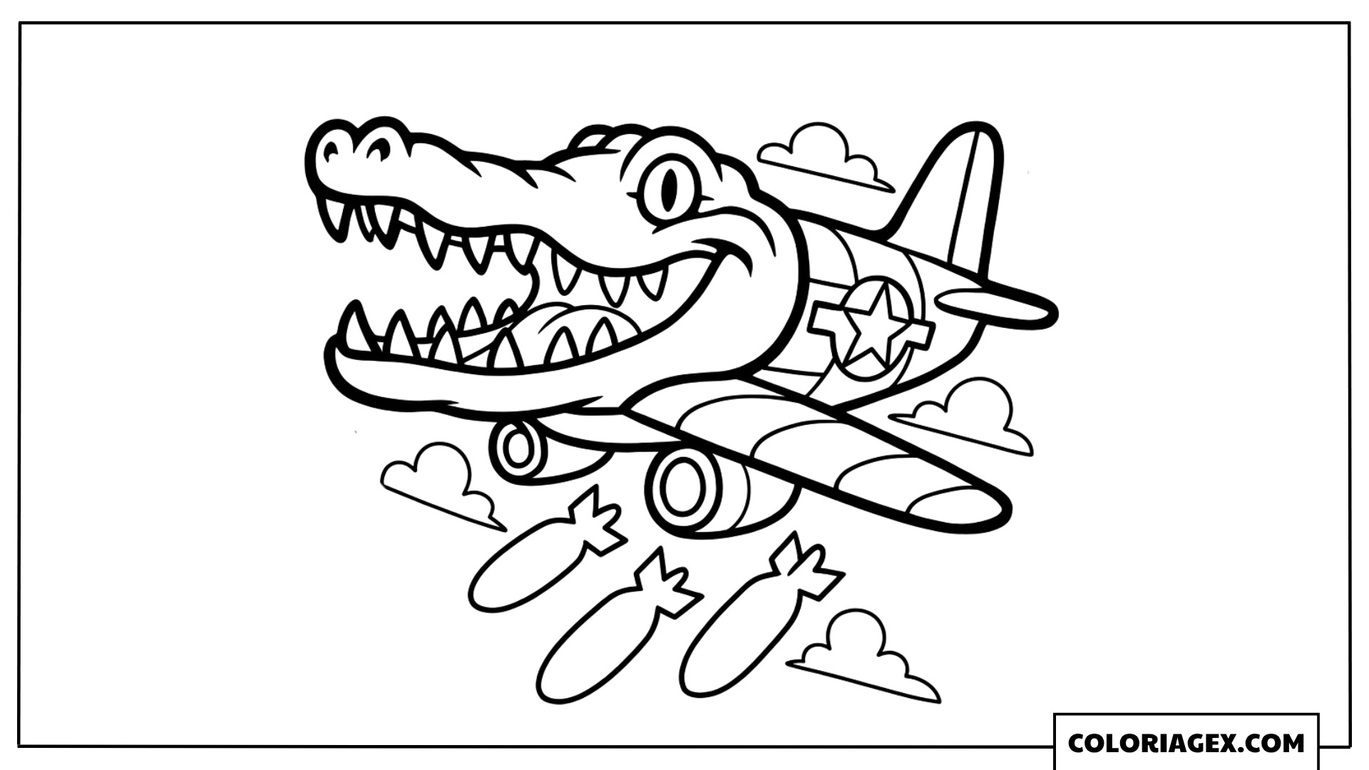 Bombardiro Crocodilo en vol latéral coloriage