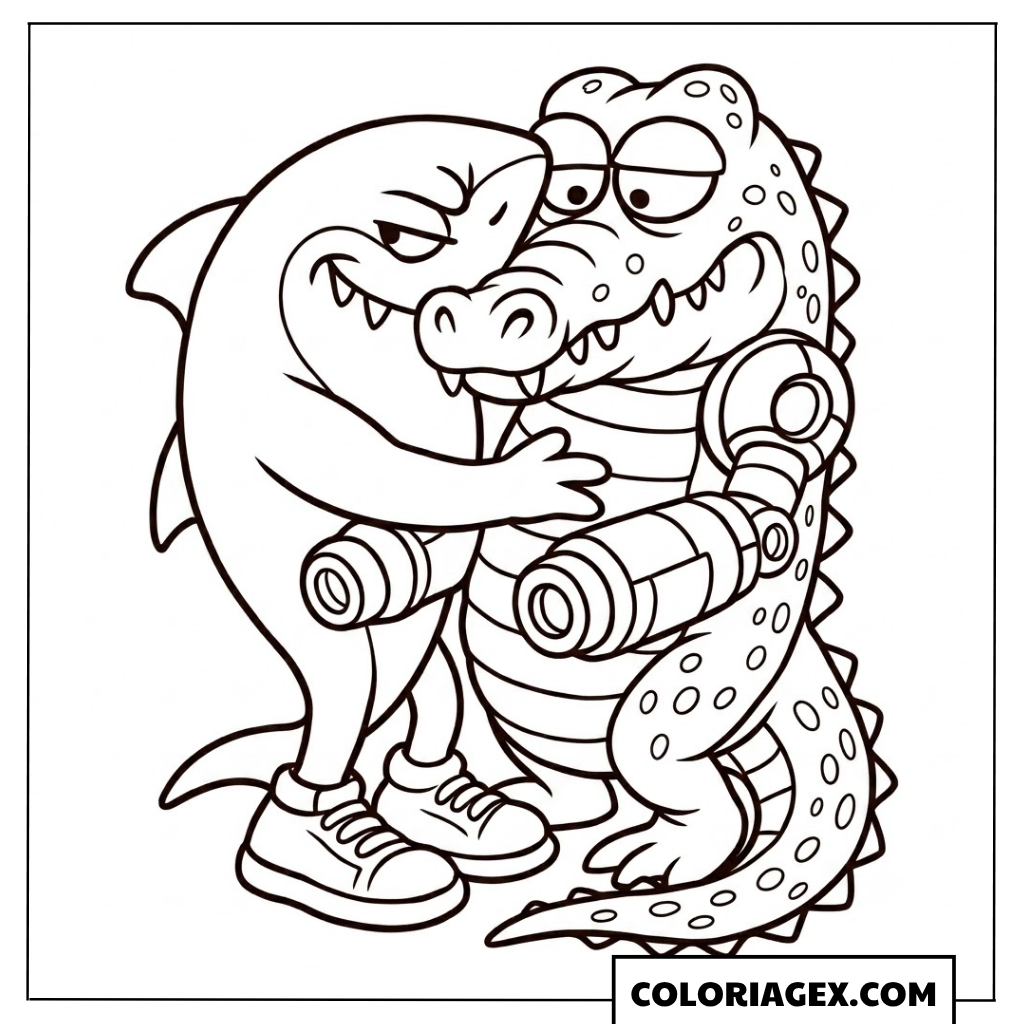 Bombardiro Crocodilo et requin coloriage