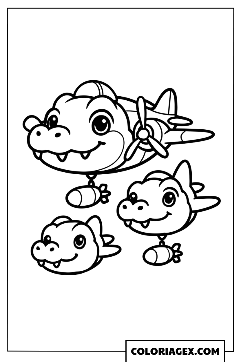Bombardiro Crocodilo famille kawaii coloriage