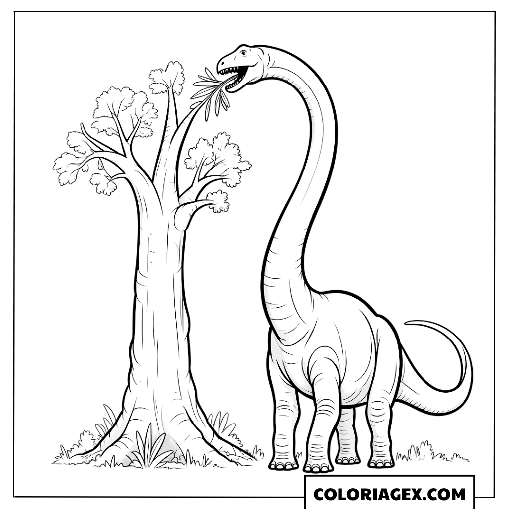 Brachiosaure près de l’arbre coloriage